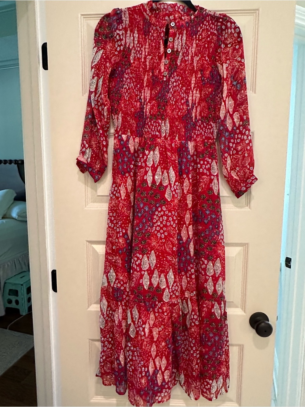 Red Floral Long Sleeve Maxi Dress